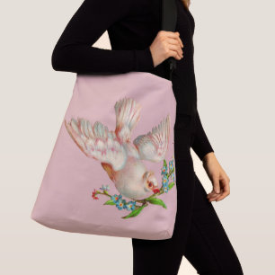 Bolso Cruzado  hermosa paloma blanca con ramita en su boca
