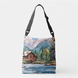 Bolso Cruzado Hermosa pintura de la casa de la montaña 