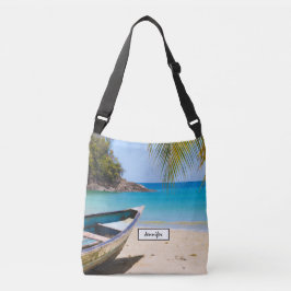 Bolso Cruzado Hermosa playa tropical con lancha