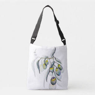 Bolso Cruzado Hermosa Rama de Olivo Acuarela pintada a mano