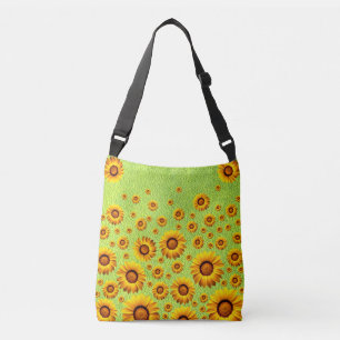 Bolso Cruzado Hermosas flores amarillas en verde abstracto