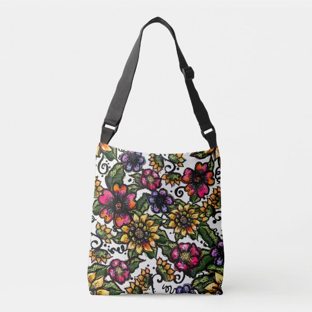 Bolso Cruzado Hermosas flores estilo Boho Estética de cabaña (Anverso)