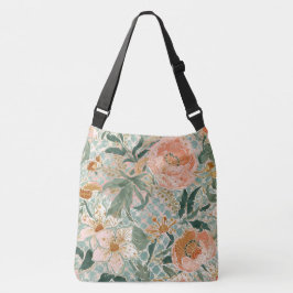 Bolso Cruzado Hermosas flores y hojas de melocotón en flor, patr
