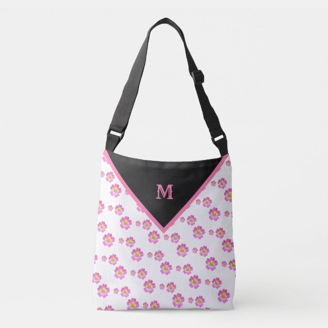 Bolso Cruzado Hermoso patrón de flores rosadas (Anverso)
