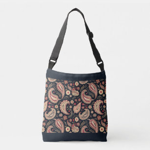 Bolso Cruzado Hermoso Patrón Paisley Oscuro N Mezcla Roja