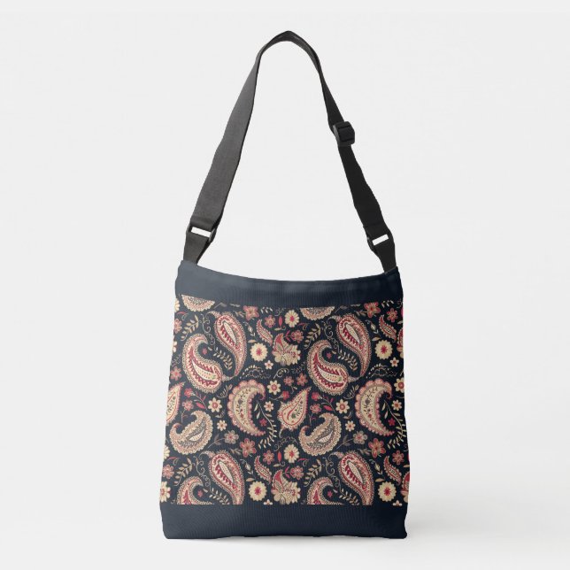Bolso Cruzado Hermoso Patrón Paisley Oscuro N Mezcla Roja (Anverso)
