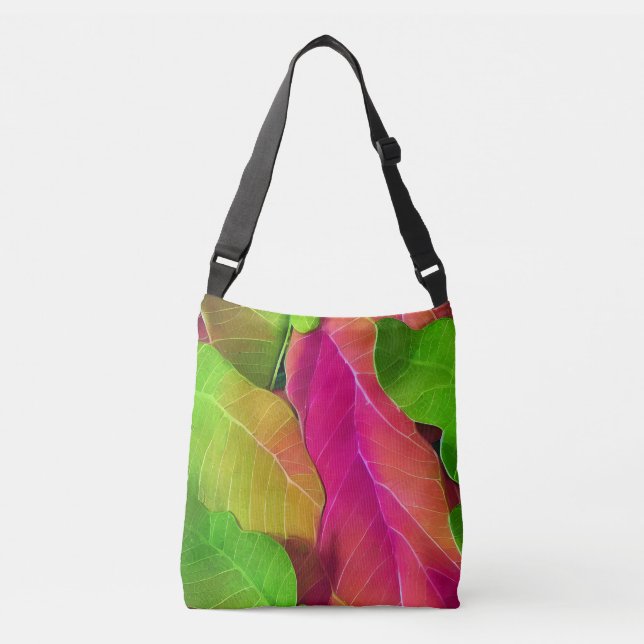Bolso Cruzado Hermoso patrón rosa y verde de leafía (Anverso)