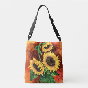 Bolso Cruzado Hermosos tres girasoles: pintura artística mixta
