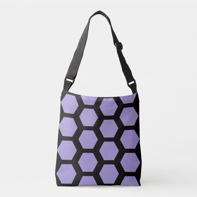 Bolso Cruzado Hexágono hexagonal de abeja negra morado de lavand (Anverso)