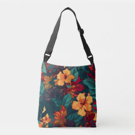 Bolso Cruzado Hibiscus colorido, floral verde Naranja amarillo