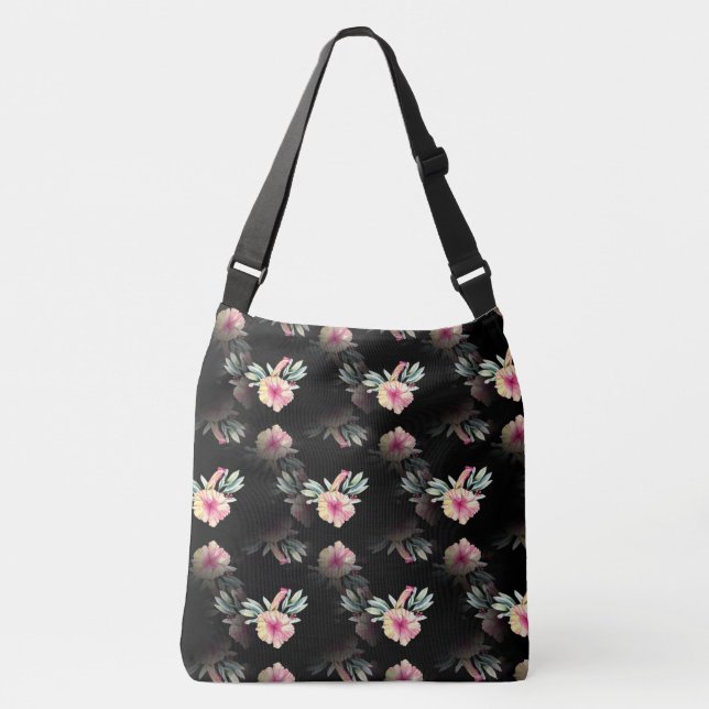 Bolso Cruzado Hibiscus Flower Black cross body bag (Anverso)
