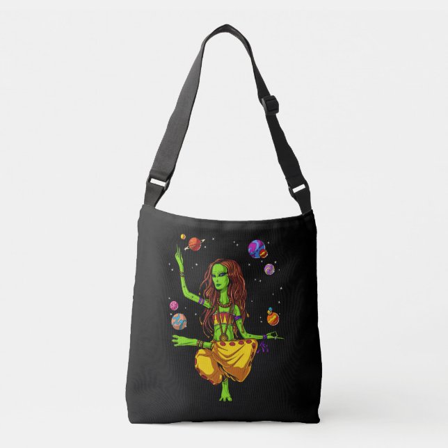 Bolso Cruzado Hippie Chica Espacio Alien Zen Medición de Yoga (Anverso)
