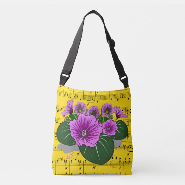 Bolso Cruzado Hoja Amarilla Música Flor Púrpura (Anverso)