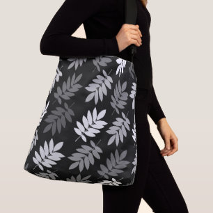 Bolso Cruzado Hoja de Anciano Patrón Grande Negro Blanco Gris