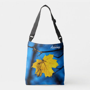 Bolso Cruzado Hoja De Maple Amarilla En Azul