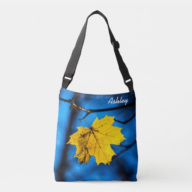 Bolso Cruzado Hoja De Maple Amarilla En Azul (Anverso)