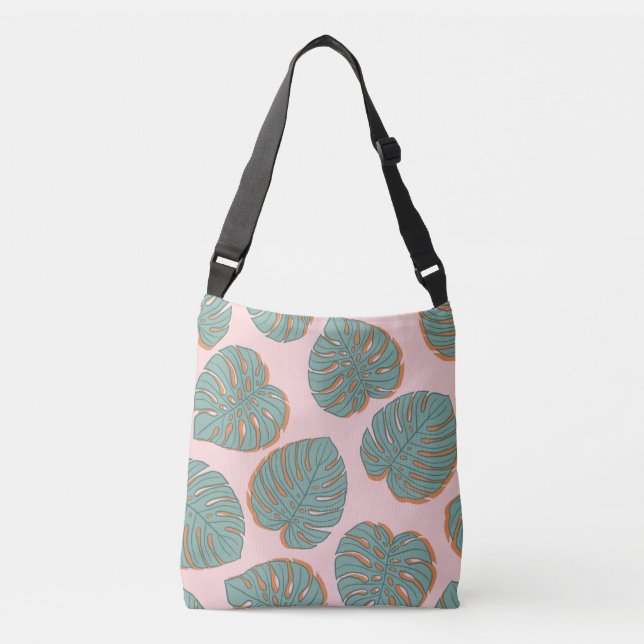 Bolso Cruzado Hoja de Monstera: Patrón Vintage Tropical (Anverso)