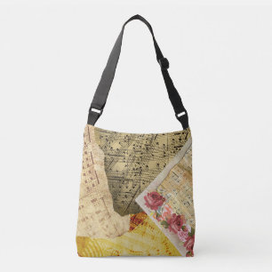 Bolso Cruzado Hoja de Vintage Música Notas musicales Tote Bag