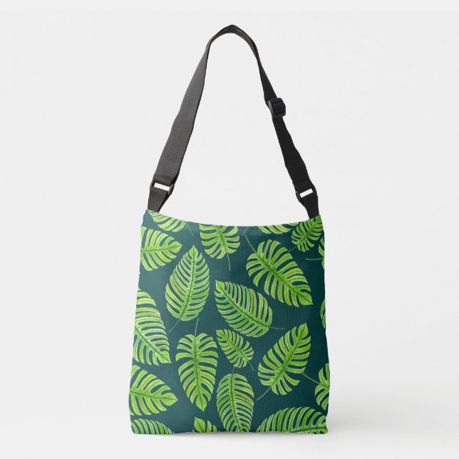 Bolso Cruzado Hojas de monstera, patrón de acuarela tropical (Anverso)