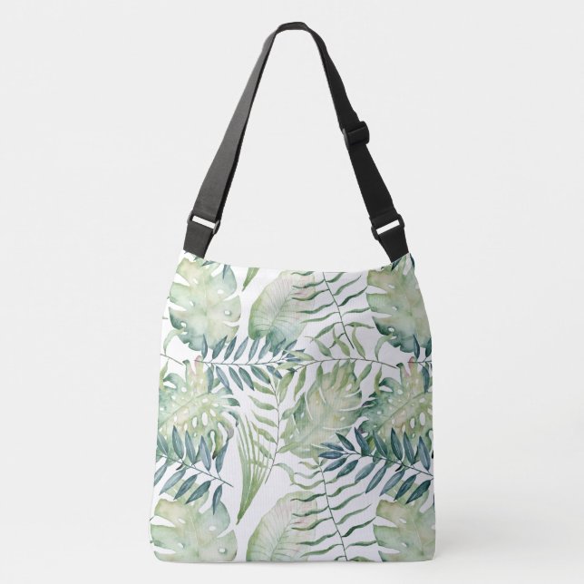 Bolso Cruzado Hojas de palma tropicales verdes (Anverso)