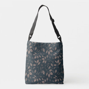 Bolso Cruzado Hojas y bayas - Marrón oscuro, bufanda de Tan