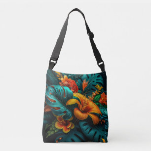 Bolso Cruzado Hojas y flores tropicales elegantes y coloridas  