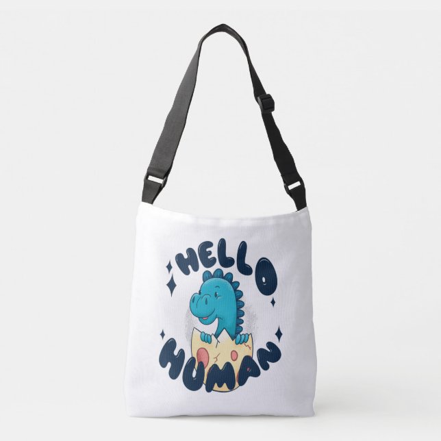 Bolso Cruzado Hola Dinosaurio divertido humano (Anverso)