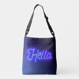 Bolso Cruzado Hola divertido Rótulo azul neón brillante y alegre