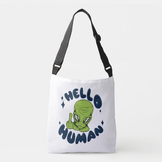 Bolso Cruzado Hola humano divertido Alien (Anverso)