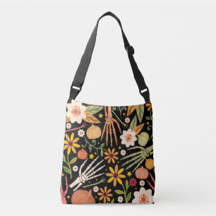 Bolso Cruzado Huesos de Halloween, patrón sin costuras florales.