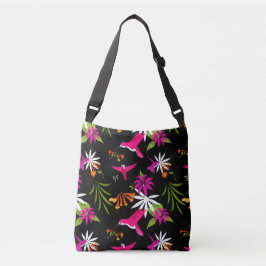 Bolso Cruzado Hummingbird Flor Tropical Rosa Negro