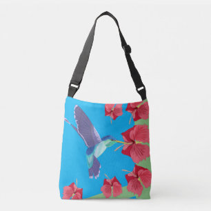 Bolso Cruzado Hummingbird y rojo Hibiscus Heart Shaped