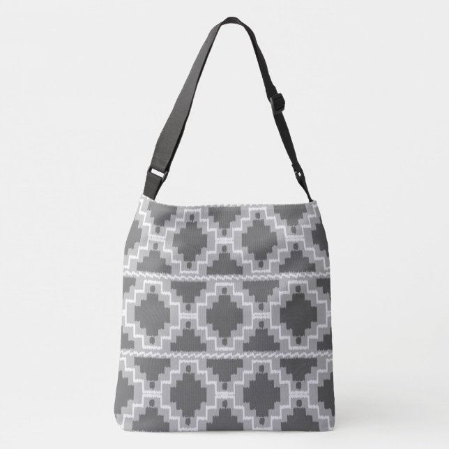 Bolso Cruzado Ikat Aztec Tribal - gris oscuro y claro / gris (Reverso)
