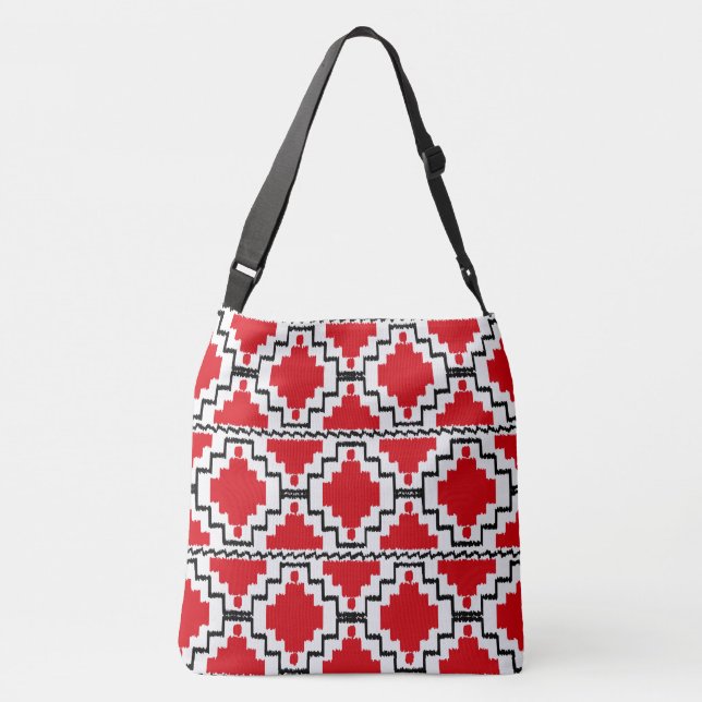 Bolso Cruzado Ikat Aztec Tribal - Rojo, Negro y Blanco (Reverso)