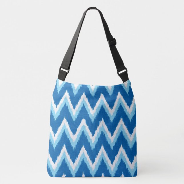 Bolso Cruzado Ikat Chevron Stripes - Cobalto, azul cielo y blanc (Anverso)