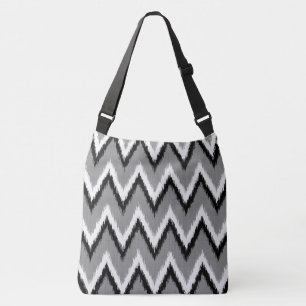 Bolso Cruzado Ikat Chevron Stripes - Gris / Gris, Negro y Blanco