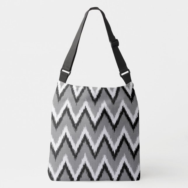 Bolso Cruzado Ikat Chevron Stripes - Gris / Gris, Negro y Blanco (Anverso)