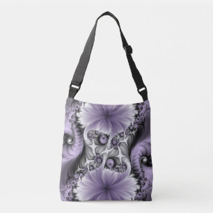 Bolso Cruzado Ilusión Lilac Resumen Arte Fractal Floral Fantasía
