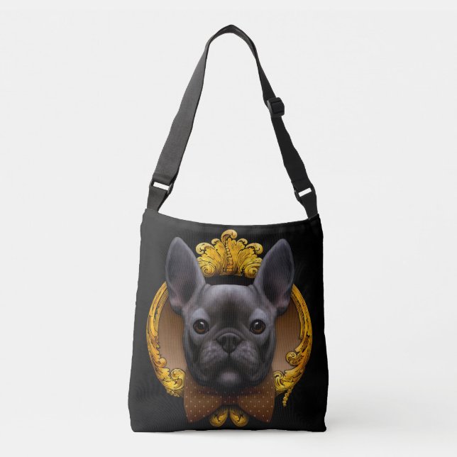 Bolso Cruzado Ilustracion bulldog francés, azul (Anverso)