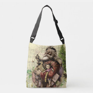 Bolso Cruzado Ilustracion clásico Merry Santa Claus Tree