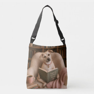 Bolso Cruzado Ilustración de biblioteca en acuarela de perro ley