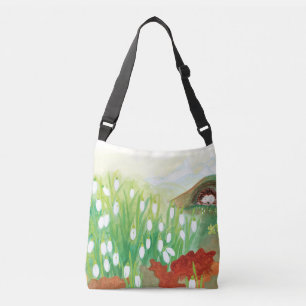 Bolso Cruzado Ilustración de copos de nieve floreciendo y un eri