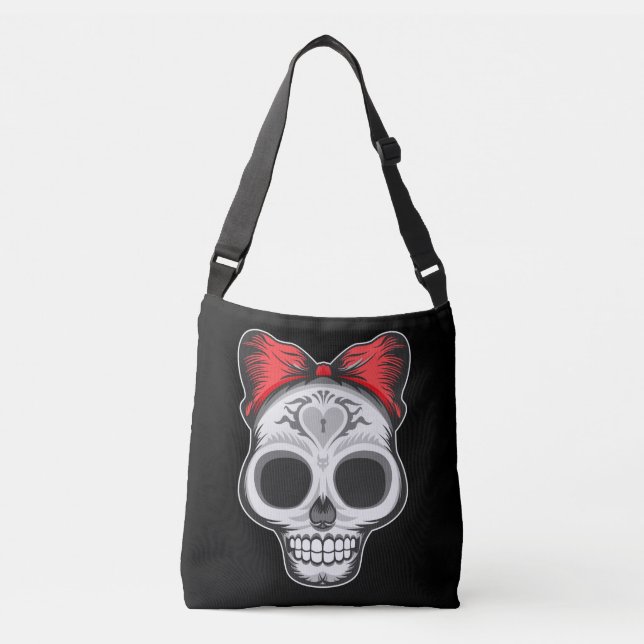 Bolso Cruzado Ilustracion de cráneo de azúcar supergiratorio (Anverso)