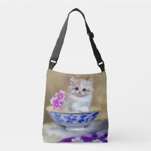 Bolso Cruzado Ilustracion de gatito blanco vintage