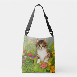 Bolso Cruzado Ilustracion de gato sonriente vintage