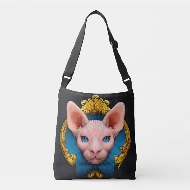 Bolso Cruzado Ilustracion de gato Sphynx rosa (Anverso)
