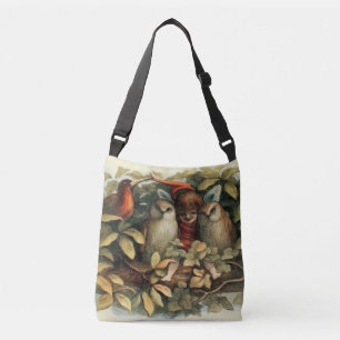 Bolso Cruzado Ilustración de la naturaleza de búhos y hadas elfa