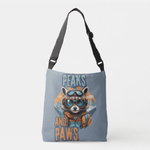 Bolso Cruzado Ilustracion de mapache gris y pico