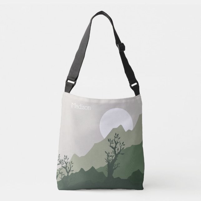 Bolso Cruzado Ilustracion de naturaleza de nombre personalizado (Anverso)