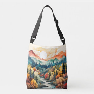 Bolso Cruzado Ilustracion de paisajes panorámicos abstracto y co